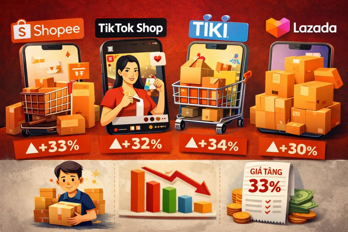 Giá hàng online trên các sàn TMĐT “đội” thêm 33% trong năm 2025. (Ảnh minh họa)