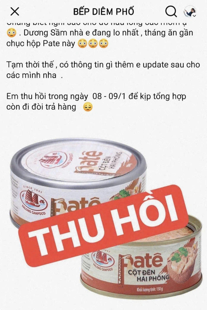 Hệ thống bán lẻ "Bếp Diêm Phố" chủ động thu hồi pate của đồ hộp Hạ Long